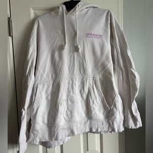 adidas White Pullover Hoodie with Light Pink Logo
